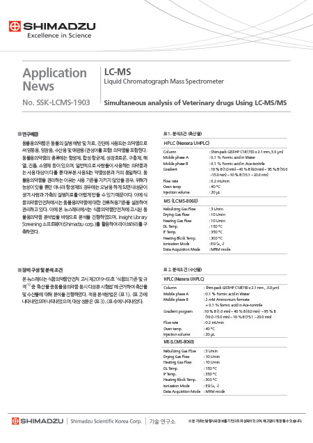 LCMSMS를 이용한 동물용의약품 동시 분석