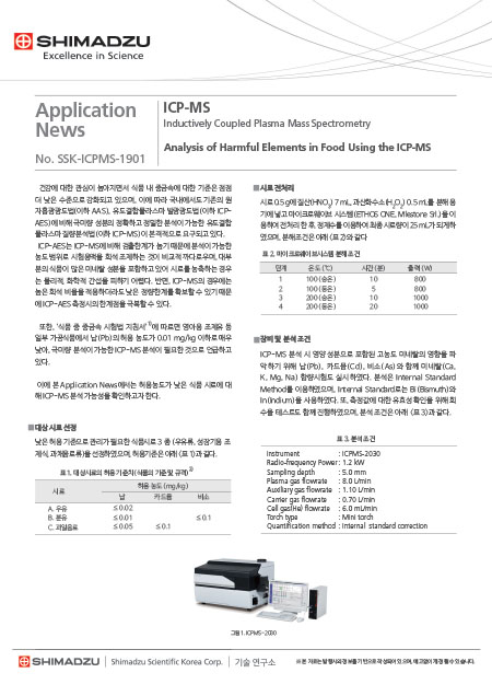 ICPMS-2030을 이용한 식품 중 유해중금속 분석